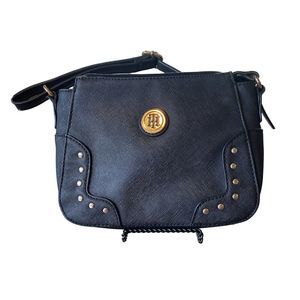 Tommy Hilfiger Small Purse Crossbody Bag Black Gold Stud detail & TH Logo 9"x 6"
